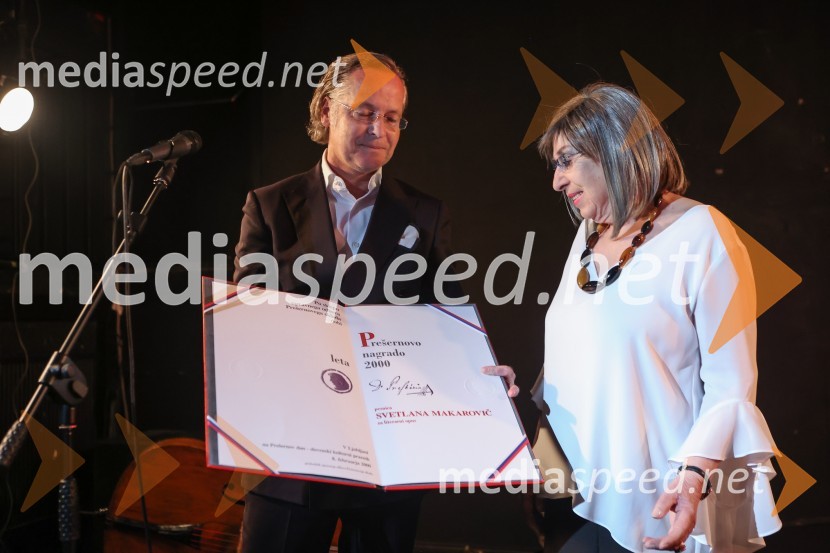  David Sluga, odvetnik;  Svetlana Makarovič, pisateljicaPodelitev plakete ob Prešernovi nagradi Svetlani Makarovič