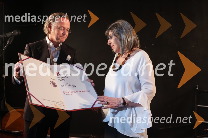  David Sluga, odvetnik;  Svetlana Makarovič, pisateljicaPodelitev plakete ob Prešernovi nagradi Svetlani Makarovič