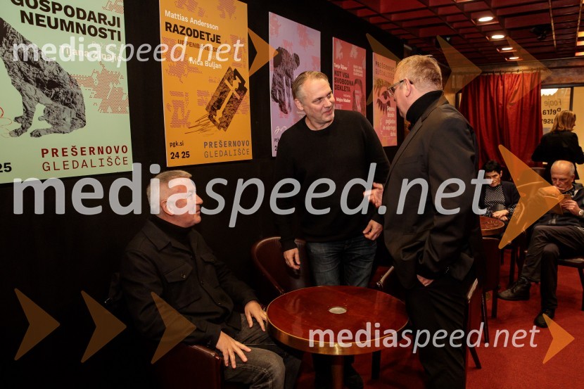  Ivica Buljan, režiser;  Mattias Andersson, igralec, režiser in dramatik;  Robert Waltl, direktor, Mini teaterRazodetje, premiera, Prešernovo gledališče Kranj