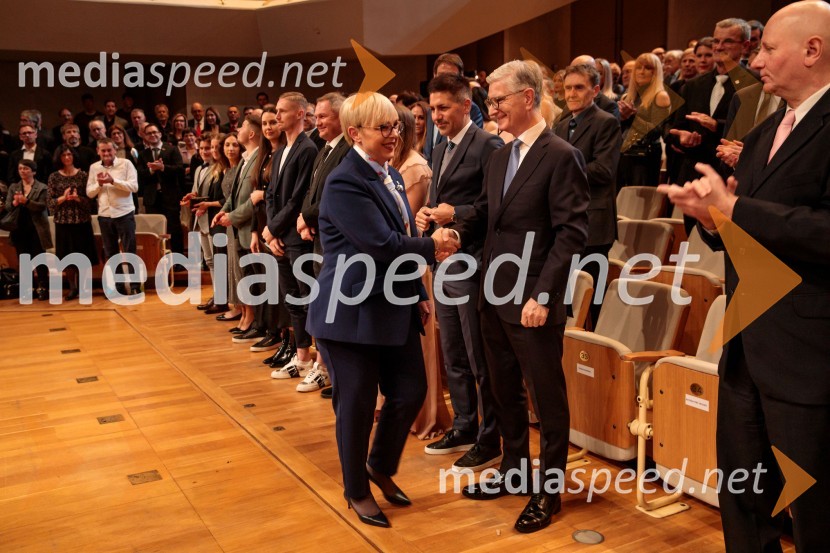 dr. Nataša Pirc Musar, predsednica Republike Slovenije;  Franjo Bobinac, predsednik, Olimpijski komite SlovenijeŠportnik leta 2024, slavila Janja Garnbret in Tadej Pogačar
