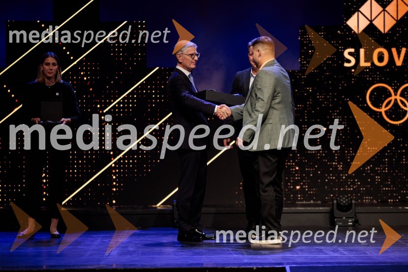  Franjo Bobinac, predsednik, Olimpijski komite Slovenije;  Toni Vodišek, kajtarŠportnik leta 2024, slavila Janja Garnbret in Tadej Pogačar