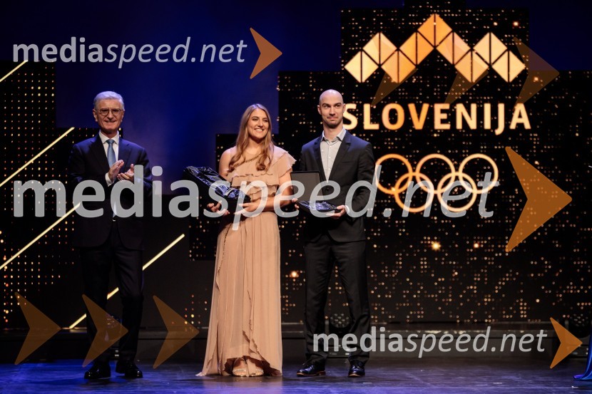  Franjo Bobinac, predsednik, Olimpijski komite Slovenije;  Andreja Leški, judoistka;  Luka Kuralt, trener, Judo klub BežigradŠportnik leta 2024, slavila Janja Garnbret in Tadej Pogačar