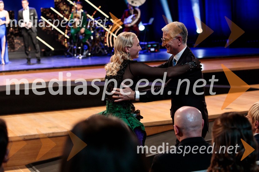  Janja Garnbret, športna plezalka;  Franjo Bobinac, predsednik, Olimpijski komite SlovenijeŠportnik leta 2024, slavila Janja Garnbret in Tadej Pogačar