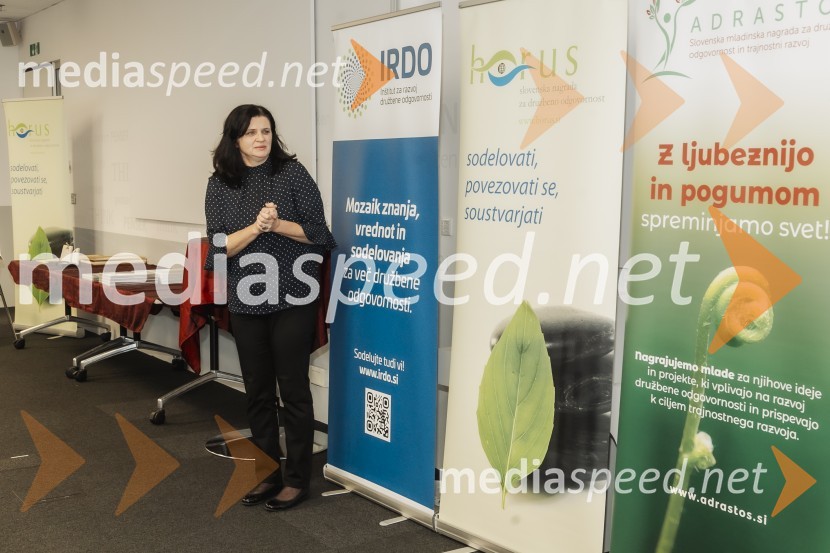 mag. Anita Hrast, direktorica, Inštitut IRDO, Inštitut za razvoj družbene odgovornosti Horus in Adrastos 2024, podelitev nagrad