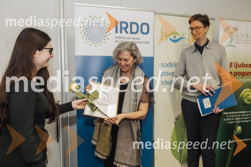  Kaja Bračič; mag. Natalie Cvikl Postružnik, Insights, Ltd.;  Anej IrgoličHorus in Adrastos 2024, podelitev nagrad