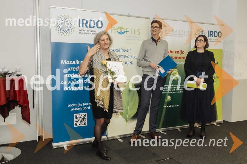 mag. Natalie Cvikl Postružnik, Insights, Ltd.;  Anej Irgolič;  Nomi  Hrast,  prorektorica za študentska vprašanjaHorus in Adrastos 2024, podelitev nagrad