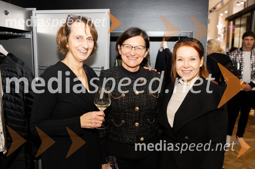  Katja Kabaj, Vinska klet Kobaj;  Jožica Brcar, generalna direktorica Magistrat International;  Irena Jalšovec Kogoj - Regina, pevkaAsko odprl svoj prvi showroom v Sloveniji z modnim oblikovalcem Maticem Velerjem
