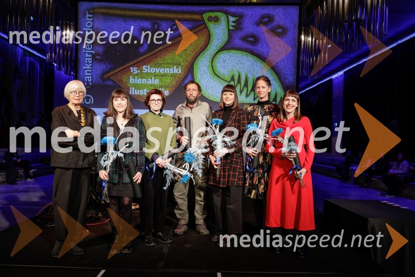 ... ;  Eva Mlinar, ilustratorka;  Ana Zavadlav, ilustratorka;  Damijan Stepančič, ilustrator in slikar;  Maša P. Žmitek, ilustratorka;  Tina Volarič, ilustratorka;  Lea Vučko, oblikovalka vizualnih komunikacij15. Slovenski bienale ilustracije, odprtje razstave