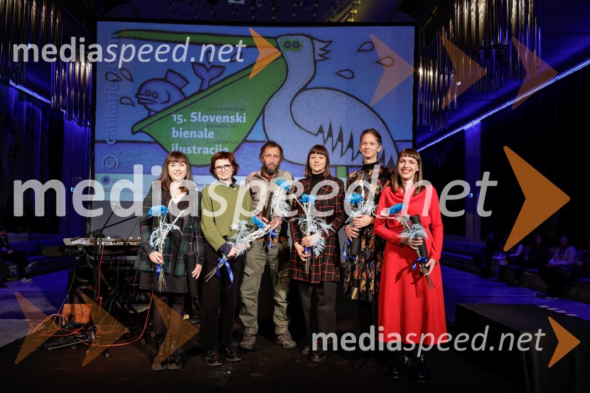  Eva Mlinar, ilustratorka;  Ana Zavadlav, ilustratorka;  Damijan Stepančič, ilustrator in slikar;  Maša P. Žmitek, ilustratorka;  Tina Volarič, ilustratorka;  Lea Vučko, oblikovalka vizualnih komunikacij15. Slovenski bienale ilustracije, odprtje razstave