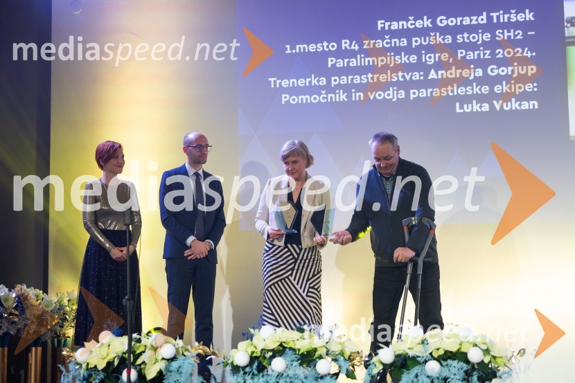 dr. Asta Vrečko, ministrica za kulturo;  Luka Steiner, predsednik, Smučarska zveza Slovenije;  Andreja Gorjup;   Franček  Gorazd Tiršek, slovenski paraolimpijec in strelecParašportnik leta 2024