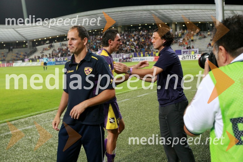 Ante Šimundža, pomočnik trenerja pri NK Maribor, Zoran Pavlovič, nogometaš NK Maribor in Zlatko Zahovič, športni direktor NK MariborPovratna tekma 2. kroga kvalifikacij za Ligo prvakov, NK Maribor - FC Wit Georgia