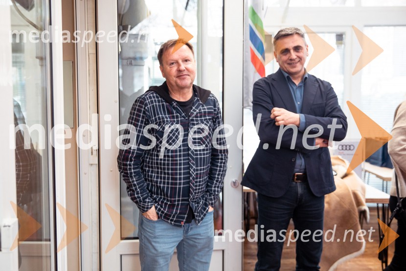  Samo Pagon, vodja marketinga znamke Audi pri podjetju Porsche Slovenija d.o.o.;  Aleksander  Vrtač, direktor, Avtohiša Vrtač Kranj“Pred 2025 druženje” z Miho Hrobatom ob zaključku leta in uvodu v novo sezono