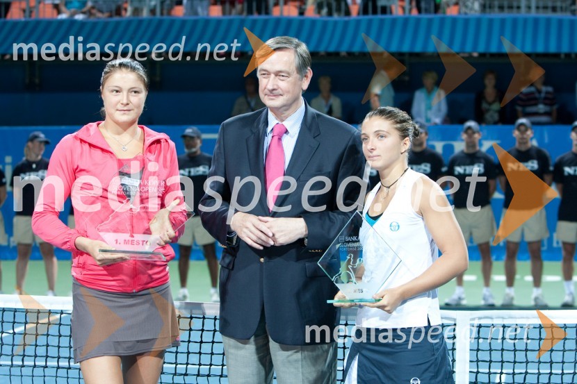 Dinara Safina, teniška igralka,  Danilo Türk, predsednik Republike Slovenije in Sara Errani, teniška igralkaSlovenian open 2009, finale