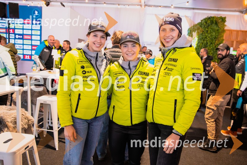  Nika Tomšič, smučarka;  Neja  Dvornik, smučarka;  Ana Bucik Jogan, smučarkaNovinarska konferenca slovenske smučarske reprezentance pred žensko tekmo svetovnega pokala