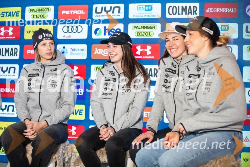  Ana Bucik Jogan, smučarka;  Andreja  Slokar, smučarka;  Lila Lapanja, smučarka;  Nika Tomšič, smučarkaNovinarska konferenca slovenske smučarske reprezentance pred žensko tekmo svetovnega pokala