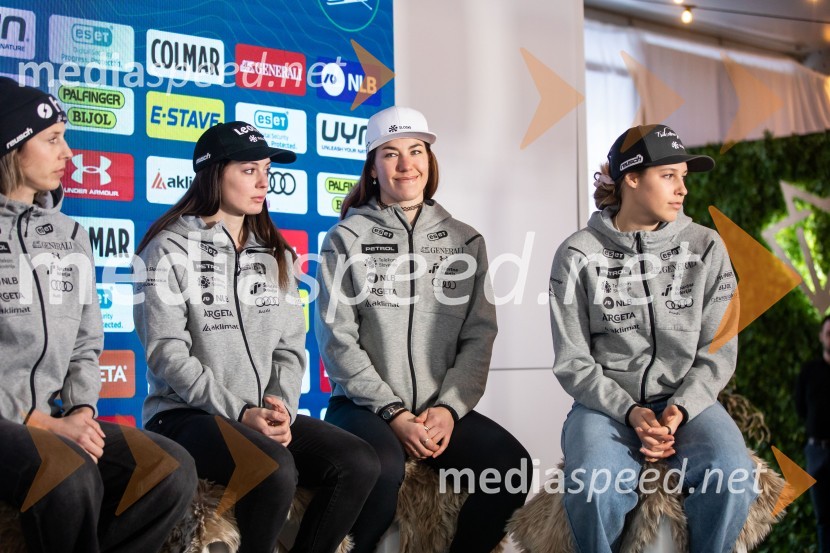  Ana Bucik Jogan, smučarka;  Andreja  Slokar, smučarka;  Lila Lapanja, smučarka;  Nika Tomšič, smučarkaNovinarska konferenca slovenske smučarske reprezentance pred žensko tekmo svetovnega pokala