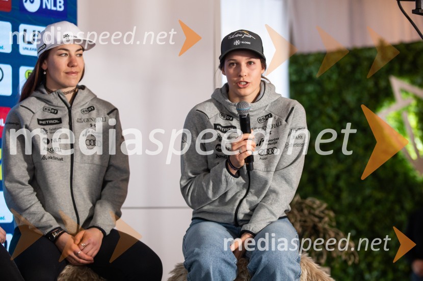  Lila Lapanja, smučarka;  Nika Tomšič, smučarkaNovinarska konferenca slovenske smučarske reprezentance pred žensko tekmo svetovnega pokala