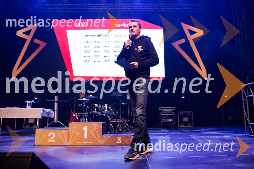  Mitja Šeško, moderator prireditev Sobotna podelitev in žreb, Svetovni pokal v alpskem smučanju za ženske Kranjska Gora 2025