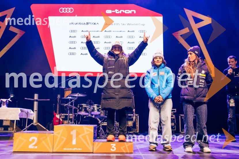  Alice Robinson, smučarka (Novazelendija);  Julia Scheib, smučarka (Avstrija);  Sofia Goggia, smučarka (Italija)Sobotna podelitev in žreb, Svetovni pokal v alpskem smučanju za ženske Kranjska Gora 2025