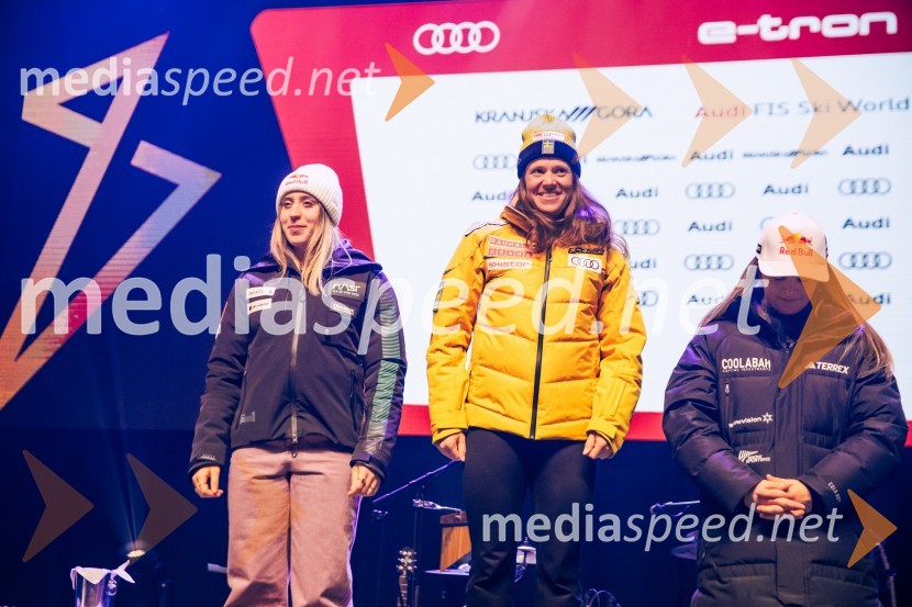  Lara Colturi, smučarka (Albanija);  Sara Hector, smučarka (Švedska);  Alice Robinson, smučarka (Novazelendija)Sobotna podelitev in žreb, Svetovni pokal v alpskem smučanju za ženske Kranjska Gora 2025