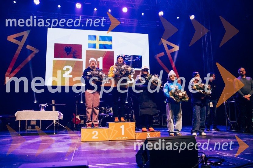  Lara Colturi, smučarka (Albanija);  Sara Hector, smučarka (Švedska);  Alice Robinson, smučarka (Novazelendija);  Julia Scheib, smučarka (Avstrija);  Sofia Goggia, smučarka (Italija)Sobotna podelitev in žreb, Svetovni pokal v alpskem smučanju za ženske Kranjska Gora 2025