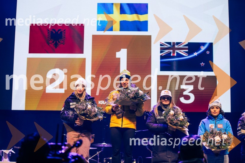 Lara Colturi, smučarka (Albanija);  Sara Hector, smučarka (Švedska);  Alice Robinson, smučarka (Novazelendija);  Julia Scheib, smučarka (Avstrija)Sobotna podelitev in žreb, Svetovni pokal v alpskem smučanju za ženske Kranjska Gora 2025
