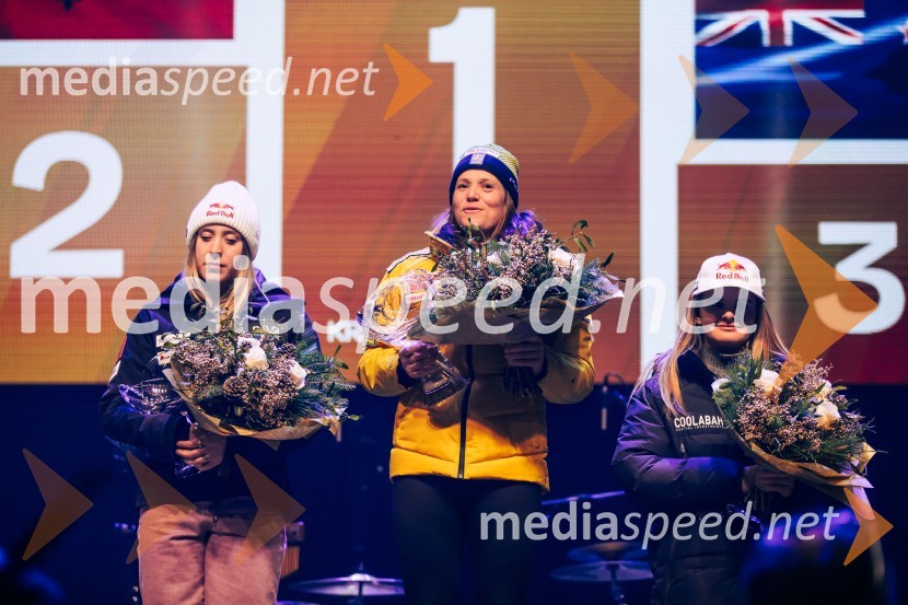  Lara Colturi, smučarka (Albanija);  Sara Hector, smučarka (Švedska);  Alice Robinson, smučarka (Novazelendija)Sobotna podelitev in žreb, Svetovni pokal v alpskem smučanju za ženske Kranjska Gora 2025
