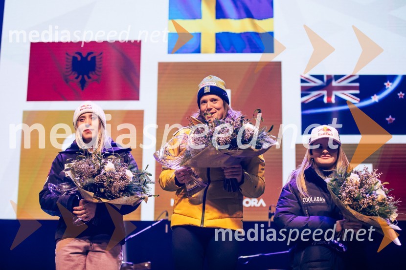  Lara Colturi, smučarka (Albanija);  Sara Hector, smučarka (Švedska);  Alice Robinson, smučarka (Novazelendija)Sobotna podelitev in žreb, Svetovni pokal v alpskem smučanju za ženske Kranjska Gora 2025