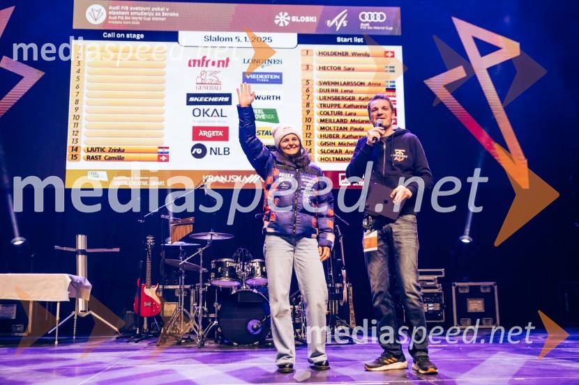  Zrinka Ljutić, smučarka (Hrvaška);  Mitja Šeško, moderator prireditev Sobotna podelitev in žreb, Svetovni pokal v alpskem smučanju za ženske Kranjska Gora 2025