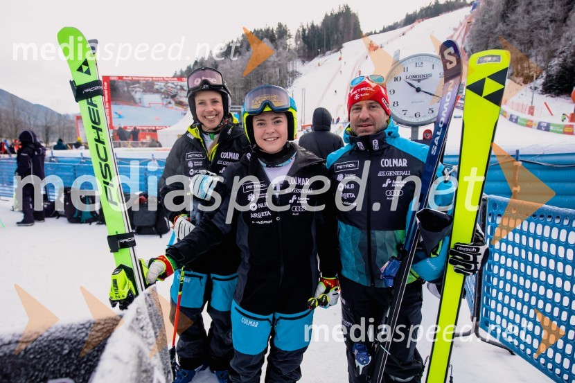  Ana Bucik Jogan, smučarka;  Neja  Dvornik, smučarka;  Rene  Mlekuž, nekdanji smučar, organizator Grubinega memorialaSvetovni pokal v alpskem smučanju za ženske Kranjska Gora 2025, VIP druženje sobota