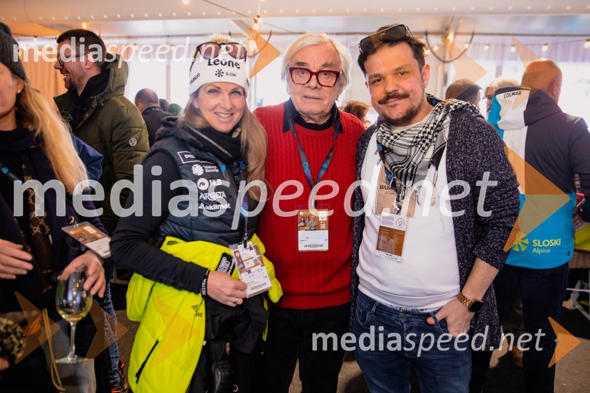  Špela Pretnar, nekdanja smučarka in predstavnica za odnose z javnostmi, Smučarska zveza Slovenije ;  Lado  Leskovar, pevec in ambasador Unicef;  ... Svetovni pokal v alpskem smučanju za ženske Kranjska Gora 2025, VIP druženje sobota