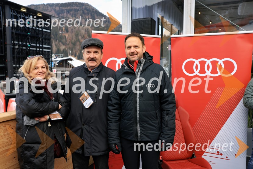  Ida Špan;  Ludvik Špan, direktor Špan d.o.o.;  Franci Bolta, direktor znamke Audi pri podjetju Porsche Slovenija d.o.o.Svetovni pokal v alpskem smučanju za ženske Kranjska Gora 2025, VIP druženje nedelja