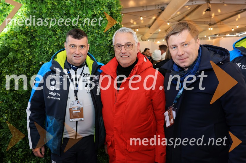  Matjaž Han, minister za gospodarstvo, turizem in šport;  Janez Bijol,  direktor podjetja Bijol d.o.o., predsednik Zbora alpskih disciplin, Smučarska zveza Slovenije;  Blaž Cvar, predsednik sekcije za gostinstvo in turizem pri Obrtno-podjetniški zborniciSvetovni pokal v alpskem smučanju za ženske Kranjska Gora 2025, VIP druženje nedelja