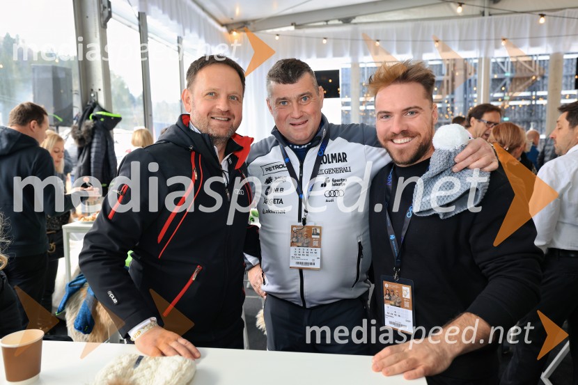  Franci Bolta, direktor znamke Audi pri podjetju Porsche Slovenija d.o.o.;  Janez Bijol,  direktor podjetja Bijol d.o.o., predsednik Zbora alpskih disciplin, Smučarska zveza Slovenije;  Miha Hrobat, alpski smučarSvetovni pokal v alpskem smučanju za ženske Kranjska Gora 2025, VIP druženje nedelja