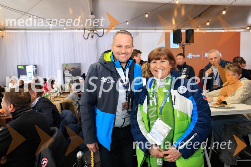  Tomaž Šušteršič, generalni sekretar organizacijskega komiteja Planica;  Eva Štravs Podlogar, direktorica Razvojne agencije Zgornje GorenjskeSvetovni pokal v alpskem smučanju za ženske Kranjska Gora 2025, VIP druženje nedelja