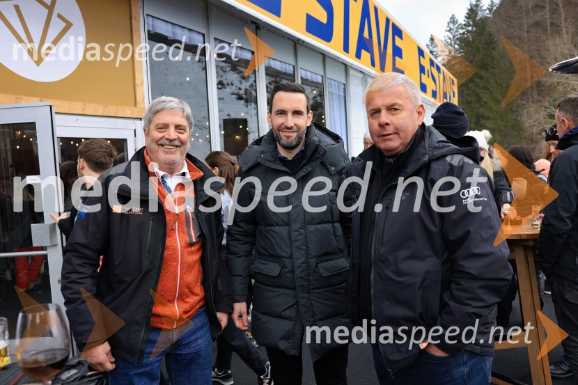  Boris Pesjak, podpredsednik organizacijskega komiteja (OK) pokala Vitranc;  Milan Sajovic, direktor, Hit Alpinea;  Grega  Benedik, nekdanji smučarSvetovni pokal v alpskem smučanju za ženske Kranjska Gora 2025, VIP druženje nedelja