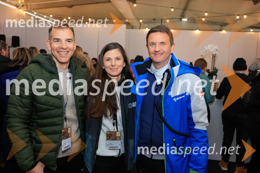  Leon Korošec, Direktor zimsko-športne divizije, Podpredsednik skupine Elan;  Melanja Korošec, podpredsednica SZS, podpredsednica skupine KJK Sports;  Tomi Trbovc, PR, Smučarska zveza SlovenijeSvetovni pokal v alpskem smučanju za ženske Kranjska Gora 2025, VIP druženje nedelja