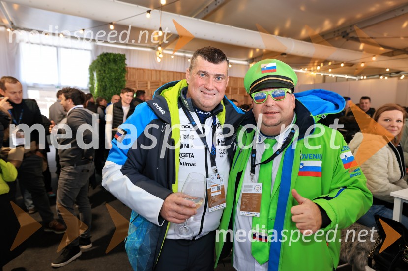  Janez Bijol,  direktor podjetja Bijol d.o.o., predsednik Zbora alpskih disciplin, Smučarska zveza Slovenije;  Aleksander Javornik, navijačSvetovni pokal v alpskem smučanju za ženske Kranjska Gora 2025, VIP druženje nedelja