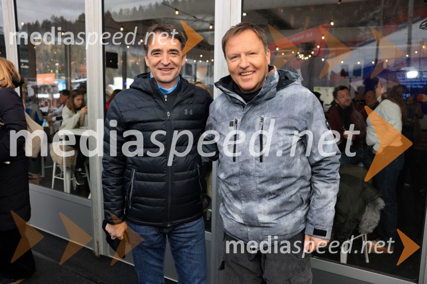 dr. Franci Petek, nekdanji smučarski skakalec in nekdanji direktor SZS;  Samo Pagon, vodja marketinga znamke Audi pri podjetju Porsche Slovenija d.o.o.Svetovni pokal v alpskem smučanju za ženske Kranjska Gora 2025, VIP druženje nedelja