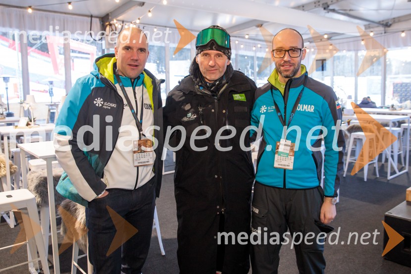  Uroš Zupan, direktor, Smučarska zveza Slovenije ;  Andrea Massi, smučarski trener;  Luka Steiner, predsednik, Smučarska zveza SlovenijeSvetovni pokal v alpskem smučanju za ženske Kranjska Gora 2025, VIP druženje nedelja
