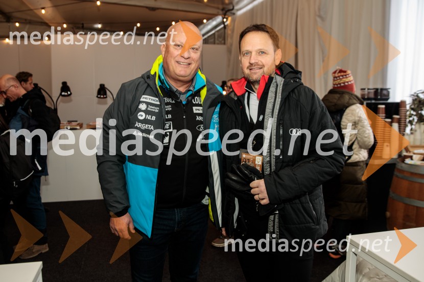  Franci Bolta, direktor znamke Audi pri podjetju Porsche Slovenija d.o.o.;  Iztok Klančnik, direktor Selectium Adriatics d.o.o.,nekdanji predsednik Zbora alpskih disciplin, Smučarska zveza SlovenijeSvetovni pokal v alpskem smučanju za ženske Kranjska Gora 2025, VIP druženje nedelja