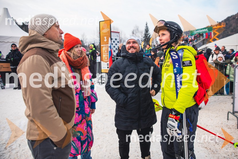  Jure Košir, nekdanji smučar;   Lana Petek;  Miha Hrobat, alpski smučar;  Ana Bucik Jogan, smučarkaSvetovni pokal v alpskem smučanju za ženske Kranjska Gora 2025, VIP druženje nedelja