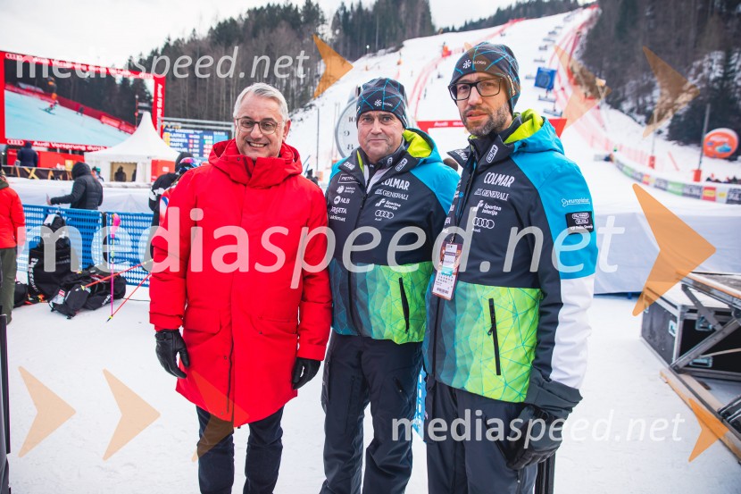  Matjaž Han, minister za gospodarstvo, turizem in šport;  Janez Bijol,  direktor podjetja Bijol d.o.o., predsednik Zbora alpskih disciplin, Smučarska zveza Slovenije;  Luka Steiner, predsednik, Smučarska zveza SlovenijeSvetovni pokal v alpskem smučanju za ženske Kranjska Gora 2025, VIP druženje nedelja