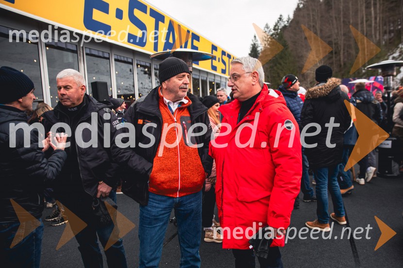  Boris Pesjak, podpredsednik organizacijskega komiteja (OK) pokala Vitranc;  Matjaž Han, minister za gospodarstvo, turizem in športSvetovni pokal v alpskem smučanju za ženske Kranjska Gora 2025, VIP druženje nedelja