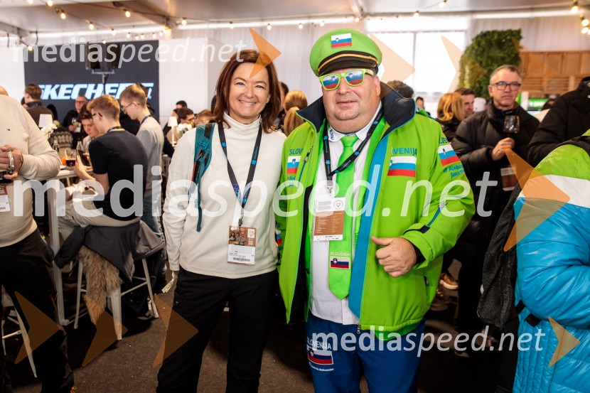  Tanja Fajon, podpredsednica vlade in ministrica za zunanje zadeve;  Aleksander Javornik, navijačSvetovni pokal v alpskem smučanju za ženske Kranjska Gora 2025, VIP druženje nedelja