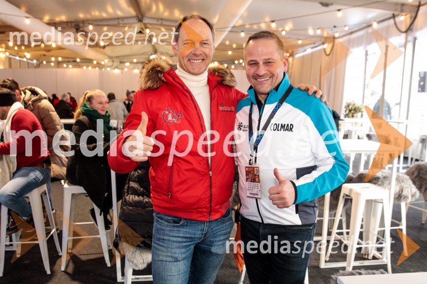  Jože Potrebuješ, skupina Čuki;  Tomaž Šušteršič, generalni sekretar organizacijskega komiteja PlanicaSvetovni pokal v alpskem smučanju za ženske Kranjska Gora 2025, VIP druženje nedelja