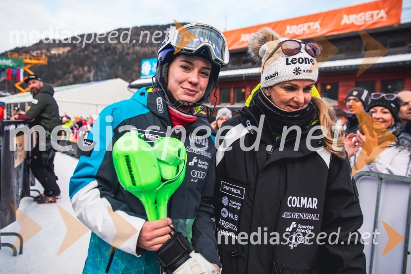  Andreja  Slokar, smučarka;  Špela Pretnar, nekdanja smučarka in predstavnica za odnose z javnostmi, Smučarska zveza Slovenije Svetovni pokal v alpskem smučanju za ženske Kranjska Gora 2025, slalom