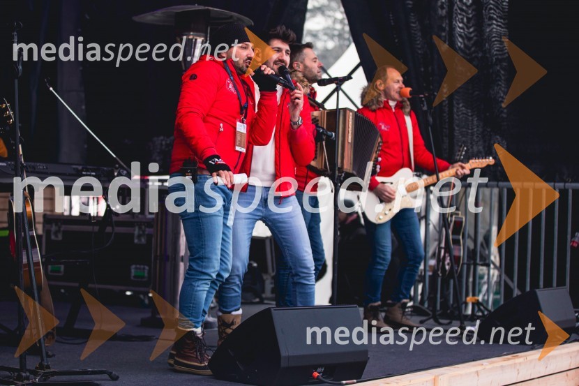  Jernej Tozon, pevec, skupina Čuki;  Miha Novak, skupina Čuki;  Matjaž Končan, skupina Čuki;  Jože Potrebuješ, skupina ČukiSvetovni pokal v alpskem smučanju za ženske Kranjska Gora 2025, slalom