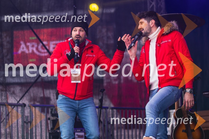  Jernej Tozon, pevec, skupina Čuki;  Miha Novak, skupina ČukiSvetovni pokal v alpskem smučanju za ženske Kranjska Gora 2025, slalom