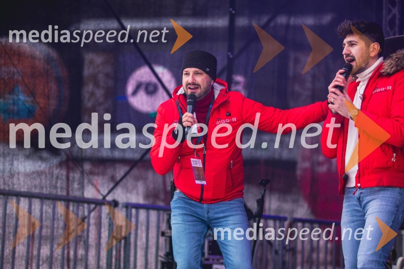  Jernej Tozon, pevec, skupina Čuki;  Miha Novak, skupina ČukiSvetovni pokal v alpskem smučanju za ženske Kranjska Gora 2025, slalom